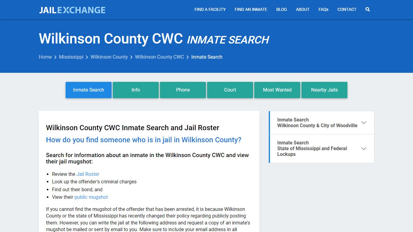 Inmate Search: Roster & Mugshots - Wilkinson County CWC, MS - Jail Exchange